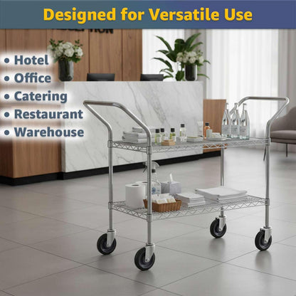 18" x 46" x 36" Commercial Chrome Utility Cart - NSF Heavy-Duty 2-Shelf Rolling Cart with Handles, 900 lb, Service and Supply Cart with Casters for Restaurant, Catering, Kitchen Use