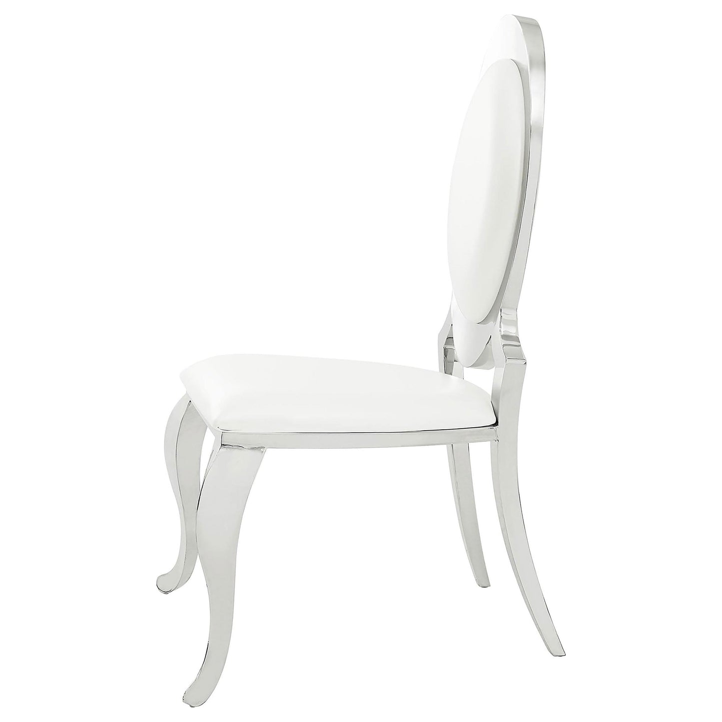 Coaster Home Furnishings - Anchorage - Stainless Steel, Faux Leather - Upholstered Dining Chairs with Oval Backrest, Curved Metallic Legs - Dining Room - Set of 2 - Cream White - 107872N