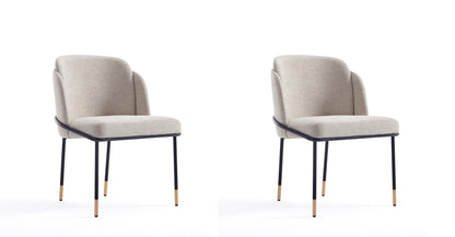 Manhattan Comfort Flor Dining Chair with Metal Legs, Upholstered in Twill Weave Fabric, Padded Cushions, Ergonomic Winged Back Design, Gold Metal Accents, Fully Assembled, 2 Piece Set, Wheat