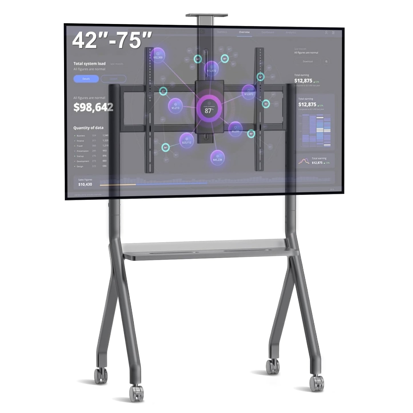 JYXOIHUB Smart Board Stand for 42"– 75" Interactive Smart Whiteboard, Height Adjustable Mobile Portable Stand with Four Lockable Wheels for Classroom Home Office Business Studio