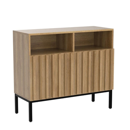 mopio Norwin Storage Cabinet, Sturdy Modern Rustic Industrial Buffet Sideboard, Fluted Accent Storage Cabinets, Credenza, Oak Wood TV Stand, Entertainment Center, Media Console, Living Room (Double)