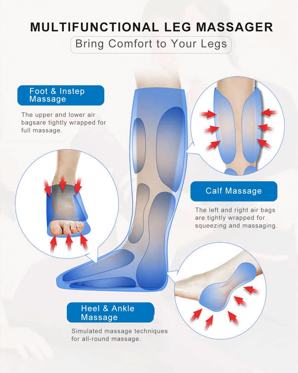 Air Compression Leg Massager with Heat, Leg Massager Simulates Kneading and Stroking of Tissues by Using an Inflatable Garment, Gifts for Women Men (Black)