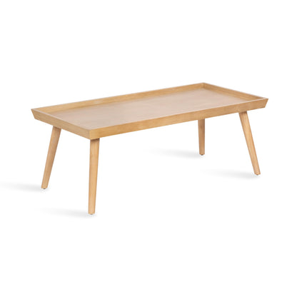 Kate and Laurel Eastmont Rectangle Wood Coffee Table; 46 x 22 x 17; Light Natural; Large Mid-Century Wooden Living Room Table with Stylish Tapered Legs and Adjustable Feet