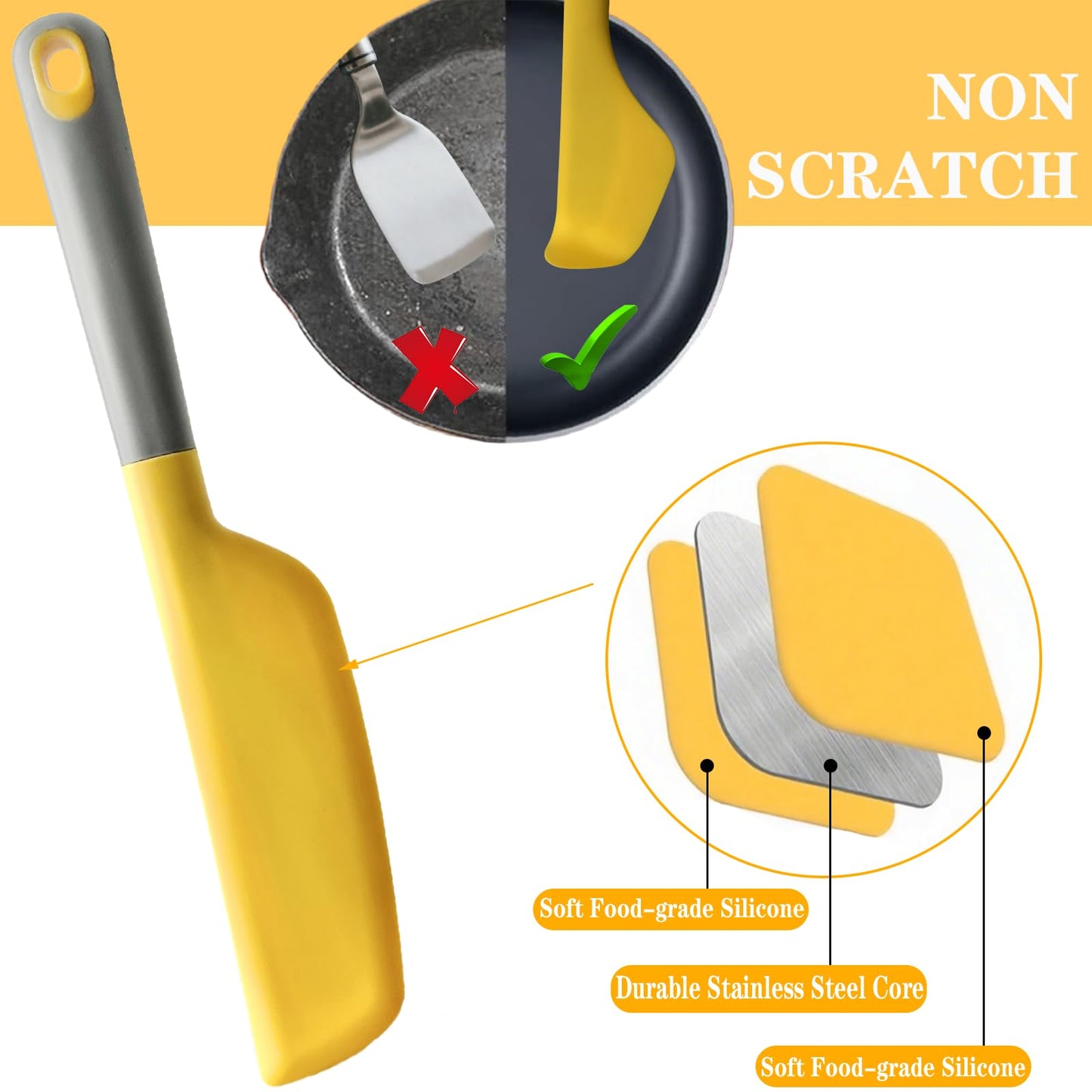 Bigwinyep Omelette Spatula, Silicone Spatula Heat Resistant Flip and Fold Omelette Turner for Kitchen Omelet Pancake Crepes, Yellow
