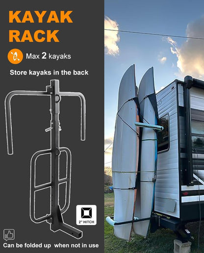 Autoholic Upgraded RV Hitch Mount Kayak Rack Height Adjustable Vertical Kayak Carrier for RV, Truck, SUV Holds 2 Kayaks up to 12' & 150LBS & 2'' Hitch Receiver