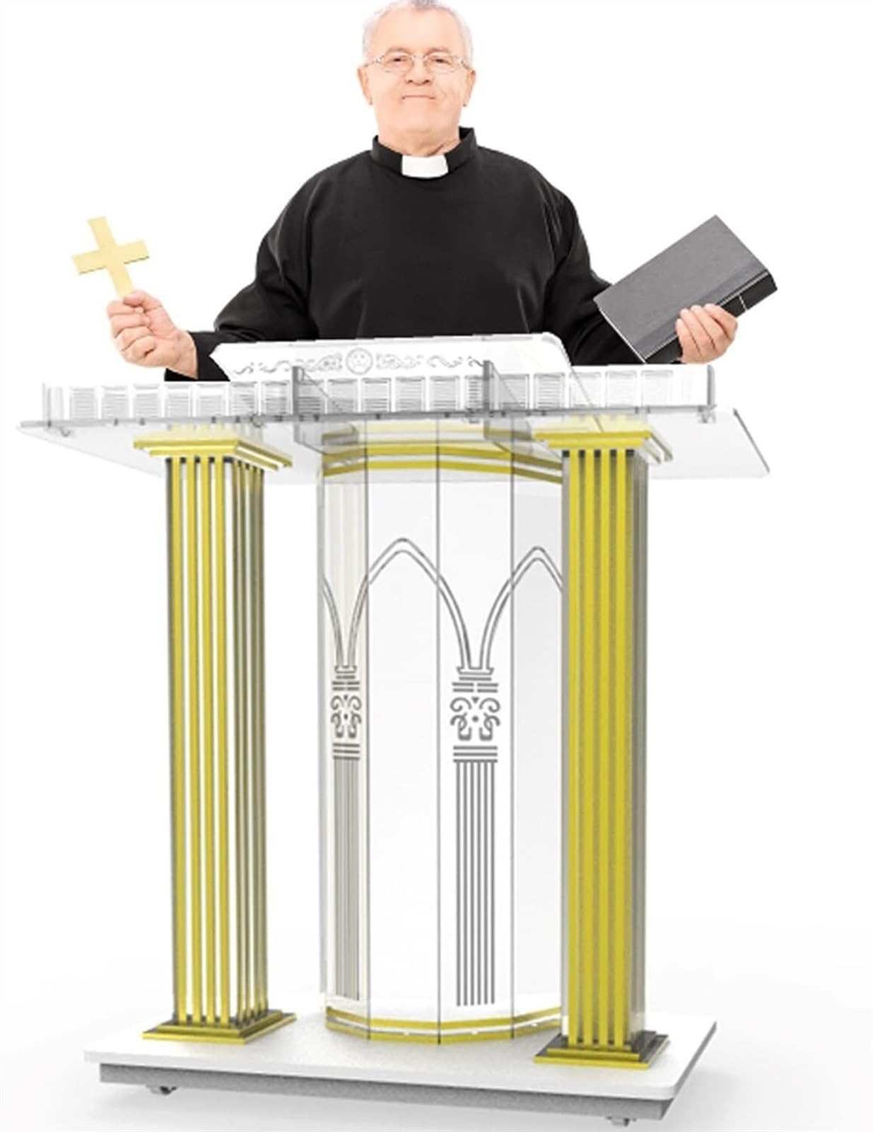 JOMRTS Acrylic Rolling Luxury Vertical Podium Stage Host with Casters Rolling Podium for Church, Wedding, School