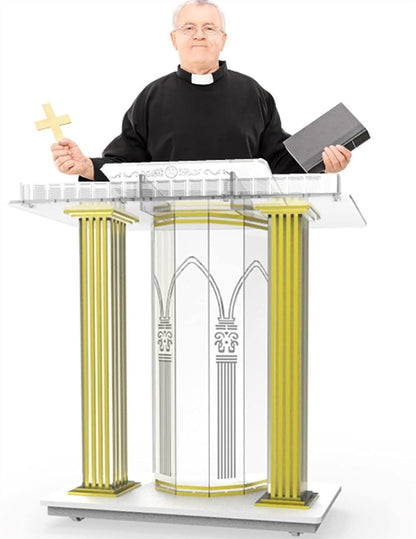 BTZHY Lectern Podium Stand, Acrylic Rolling Luxury Vertical Podium Stage Host with Casters Rolling Podium for Church, Wedding, School