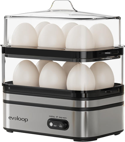12 Evoloop Rapid Egg Cooker Electric Eggs Capacity, Soft, Medium, Hard Boiled, Poached, Omelet Maker Egg Poacher