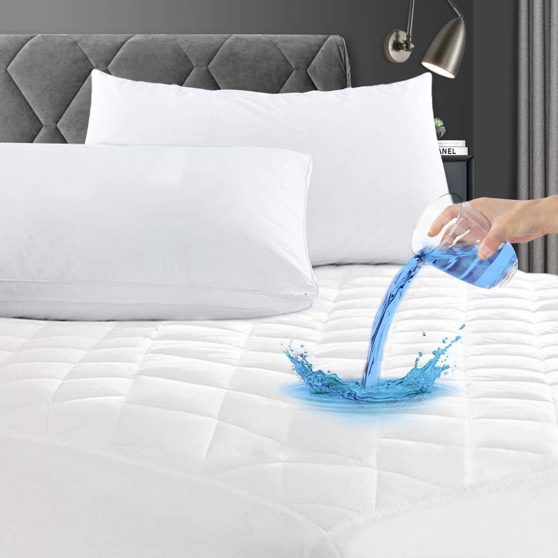 GRT Short Queen Size Quilted Fitted Mattress Pad, 100% Waterproof Breathable Protector, Noiseless Topper, Fitted 8"-26"