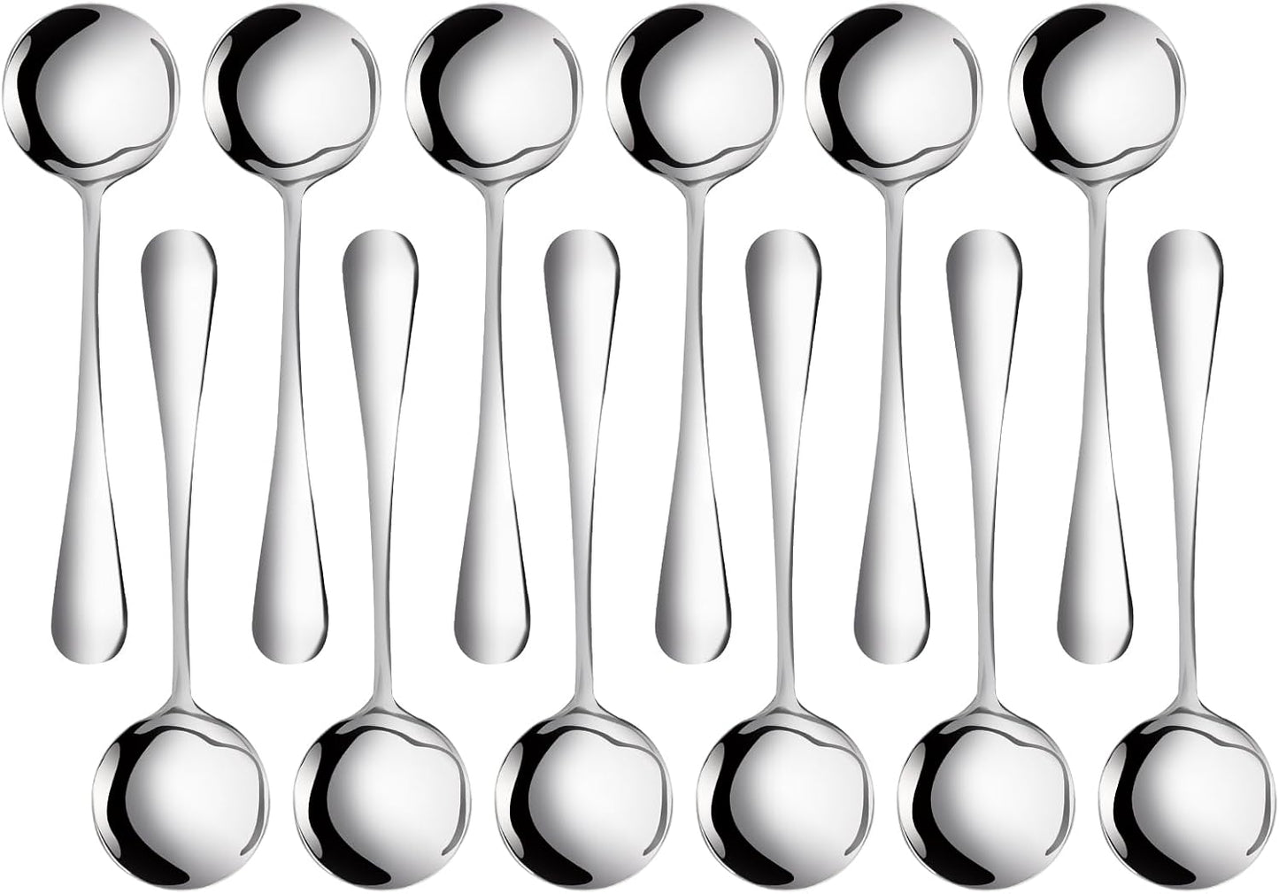 12-Pack Stainless Steel Soup Spoons, Round Cereal Spoon Dinner Spoons Set for Bouillon Dessert Ice Cream