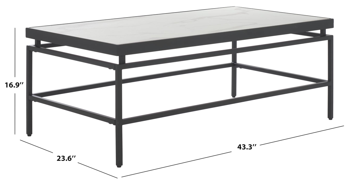 SAFAVIEH Home Collection - Acelin White Faux Marble Top & Black Metal Base Rectangular Coffee Table (COF7017A)