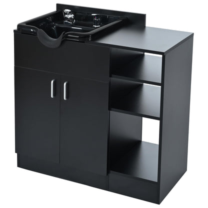 Salon Station,Shampoo Backwash Station for Salons with Shampoo Bowl & Storage Layer,Salon Equipment for Spa Beauty, Black Color