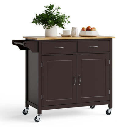 MEDIMALL Rolling Kitchen Island Cart, Utility Serving Cart with Drawers, Adjustable Shelf & Towel Rack, Mobile Island Table, Wooden Storage Trolley for Home, Restaurant & Bar, Rustic Brown