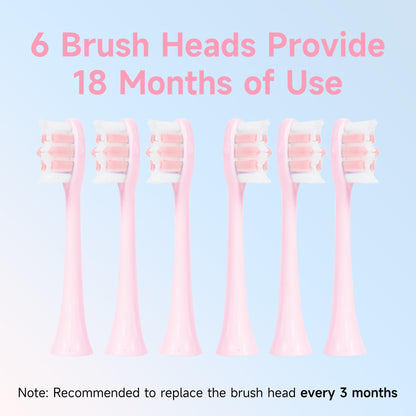 PERECT Ultrasonic Electric Toothbrush with 6 Brush Heads, 5 Modes Electric Toothbrush, Travel Rechargeable Power Toothbrush for Adults with Smart Timer &Travel Case & Soft Picks, IPX7 Waterproof, Pink
