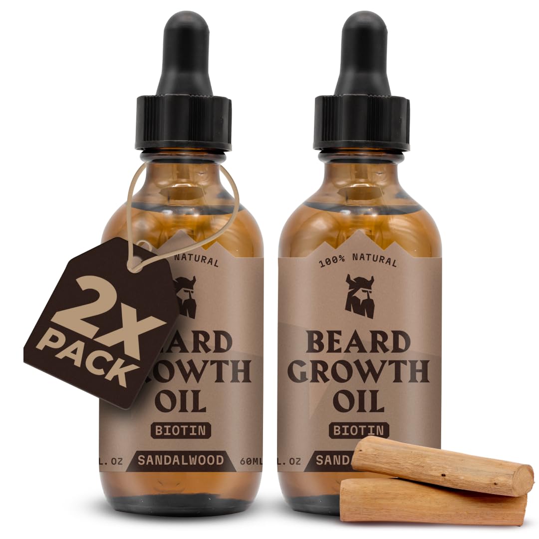 Striking Viking Beard Oil with Biotin for Men - 2 Fl Oz, 1 Pack, Sandalwood - Thickening & Conditioning Beard Growth Oil & Serum with Argan & Jojoba for Hydrated Facial Hair