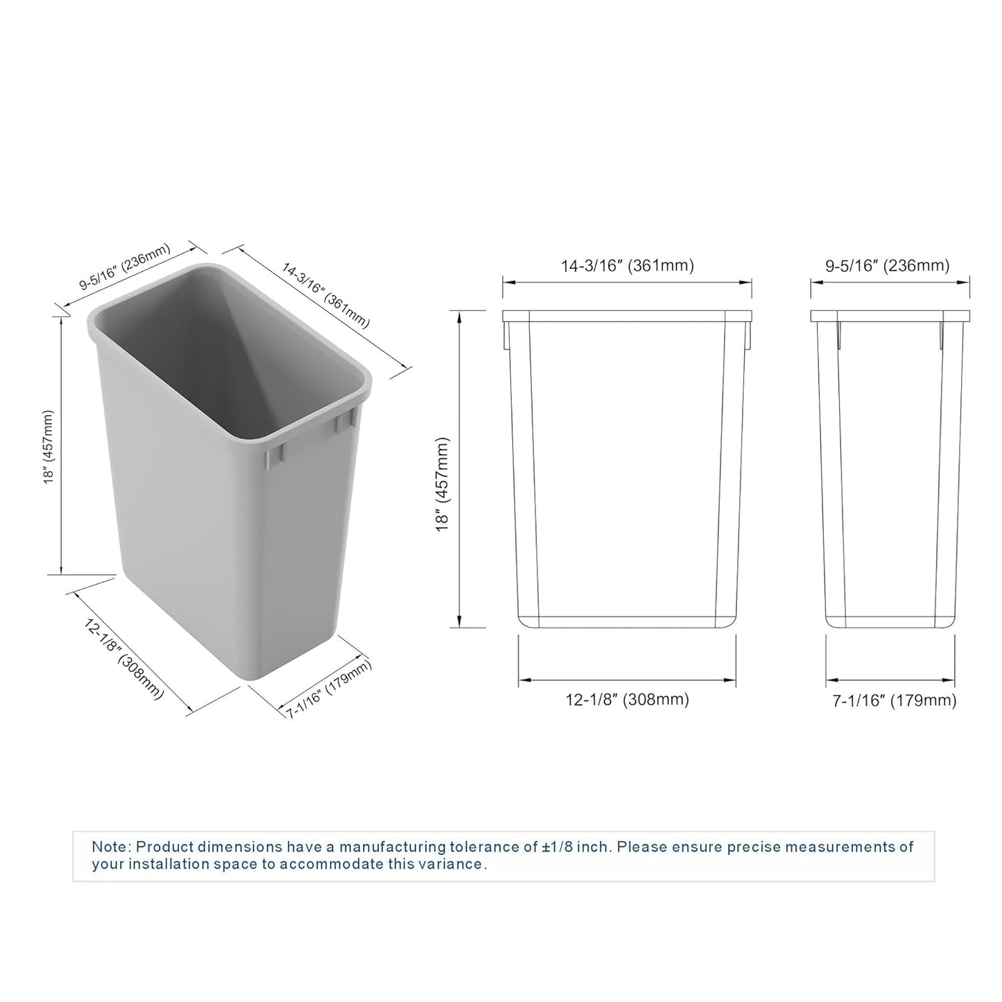 35L 37Qt/9.2Gal, 4000 35 04) Dowell Wastebasket Trash Container, Plastic, Stackable, for Kitchen/Bathroom/Office, Fits