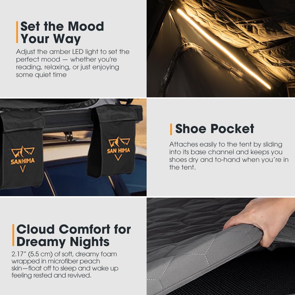 SanHima Rooftop Tent Hard Shell - CapeTop Overland Aluminium Fold-Out Roof Top Tent 131.5LBS Lightweight, w/Annex Room Digital Panel & Tri-Color LED Strip Light, for Car SUV Truck Camping, 2-3 People