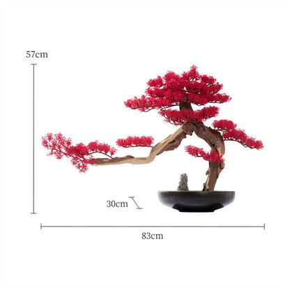 Simulated Tree, Red Artificial Bonsai Pine Tree Welcome Pine Bonsai Ornament Ceramic Potted Plant Modern Luxury Office Living Room Corridor Decoration,Artificial Bonsai Tree