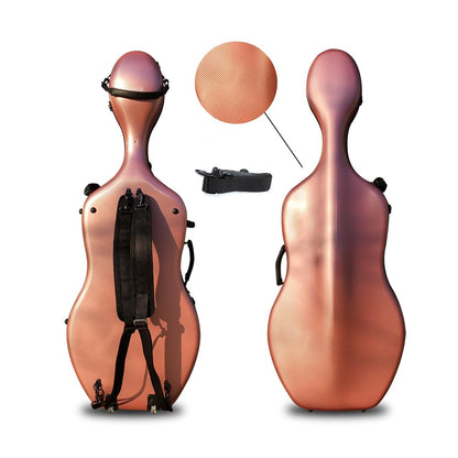 YoungMonic Braided Carbon Fiber 4/4 Cello Case with Handle Backpack Straps & Wheels Hard Shell Protective Case for 4/4 Full Size Cello for Travel & Storage Solution (Rosegold)