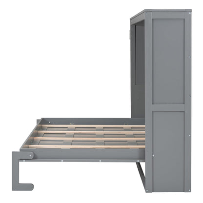 Merax Modern Murphy Cabinet Bed, Solid Wood Wall Platform Bed/No Box Spring Needed/Easy Assemble/Full,Gray