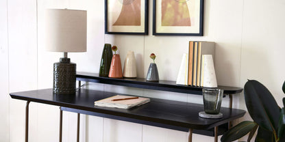 Main + Mesa Pacifica Mid-Century Modern Computer Desk with Genuine Wood Veneer and Rounded Metal Detail for Boho Bedroom, Home Office, and Study