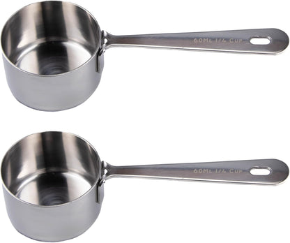 Honey Bear Kitchen 1/4 Cup Measuring Scoop Cups v2 - Polished Stainless Steel (Set of 2)
