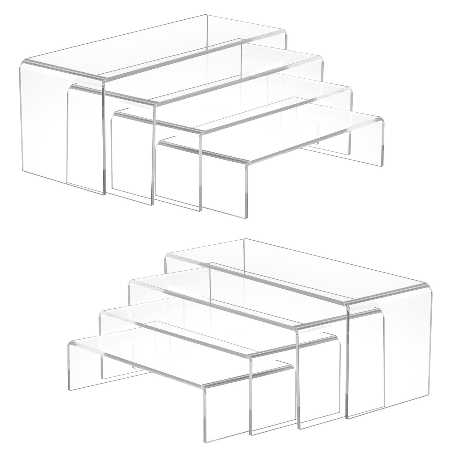 Albumgit Acrylic Display Risers, 8 Pieces Clear Rectangular Tabletop Display Stand for Amiibo Funko POP Figures, Collectibles Jewelry Food Cupcake Dessert Risers Shelf for Decoration and Organizer
