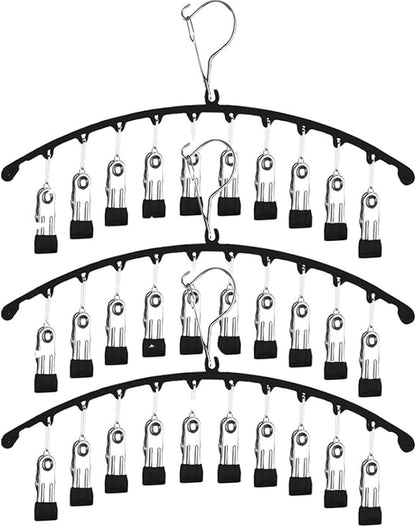 Skiennix Legging Organizer - Space-Saving Metal Hangers with Clips for Closet | 3-Pack, Black