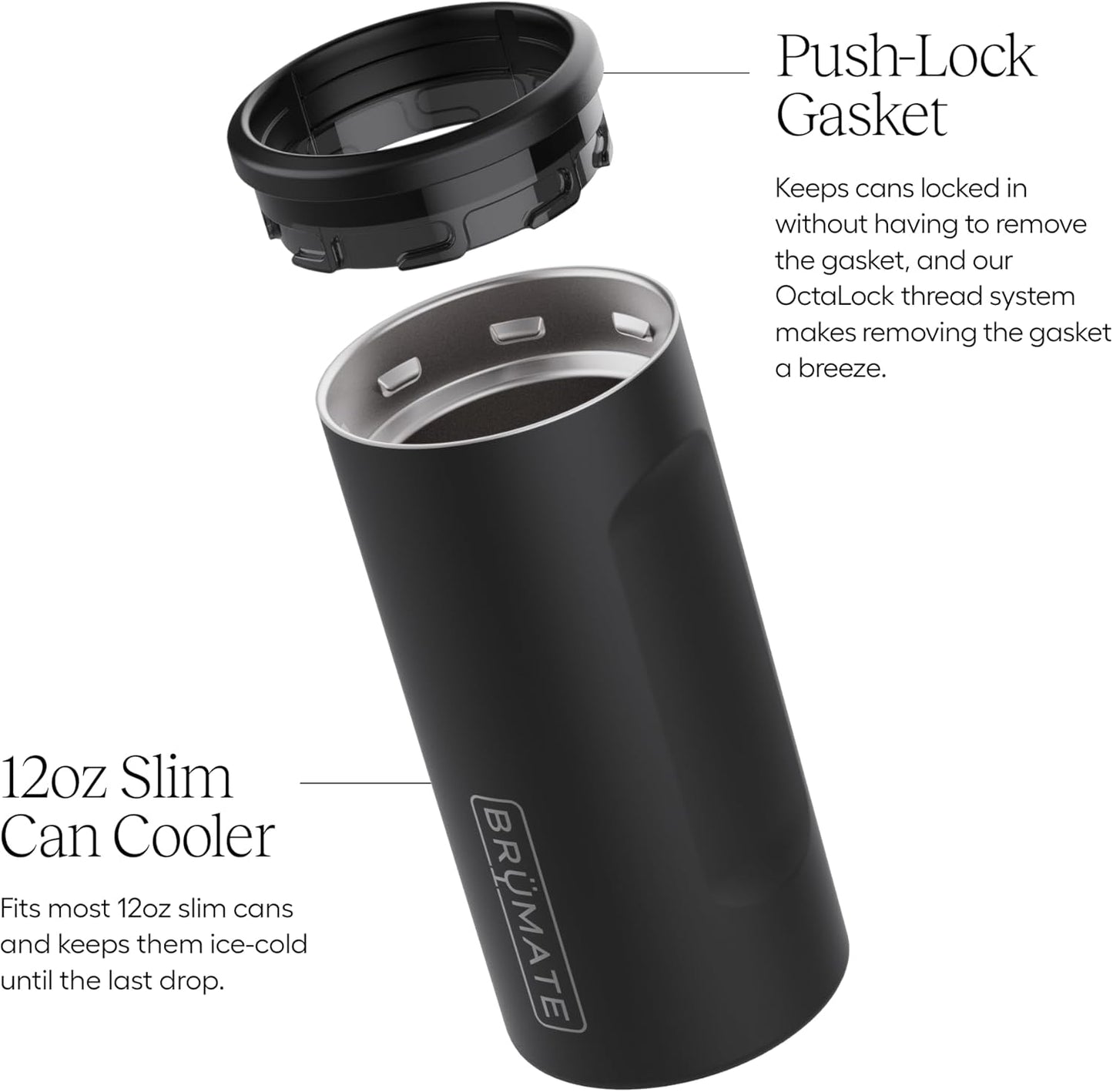 12oz BrueMate Hopsulator Slim Can Cooler Insulated for Slim Cans | Skinny Can Insulated Stainless Steel Drink Holder