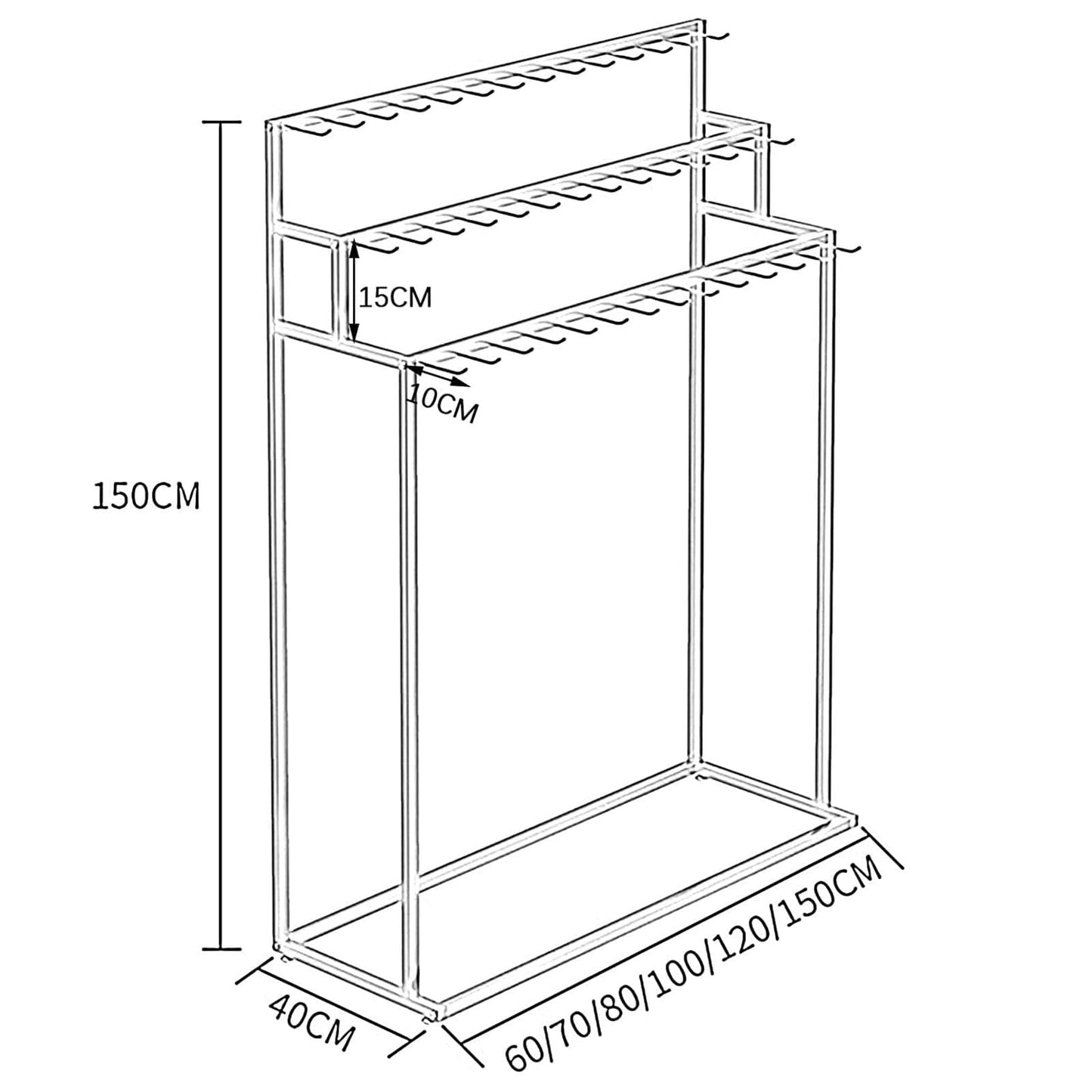 Mobile Clothes Rack with Wheels - Commercial Hanger for Retail Boutique & Home Storage - Black 150x40x150cm - Versatile Rolling Clothing Display & Organizer Solution