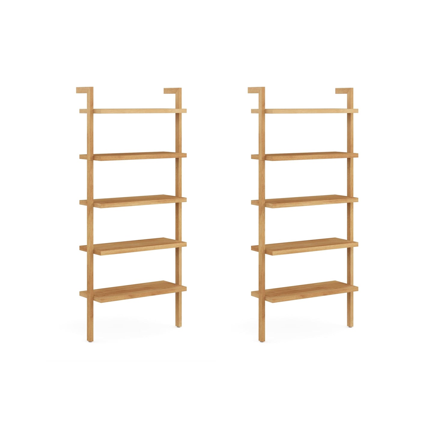Nathan James Beacon Bohemian 5 Tier Bookshelf, Wall Mounted Bookcase, Solid Wood Bookshelf in Warm Pine, Set of 2