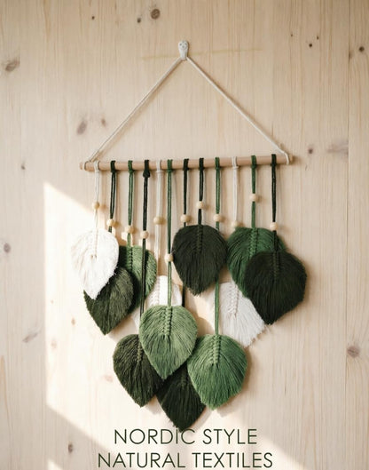 Jditngp DIY Macrame Leaf Wall Hanging Beginners Boho Wall Leaf Tapestry Kit Handmade Woven Tapestry Feather Wall Hanging DIY Macrame Kit for Adults Birthday Gift DIY Craft Kits 15.8" (Green)