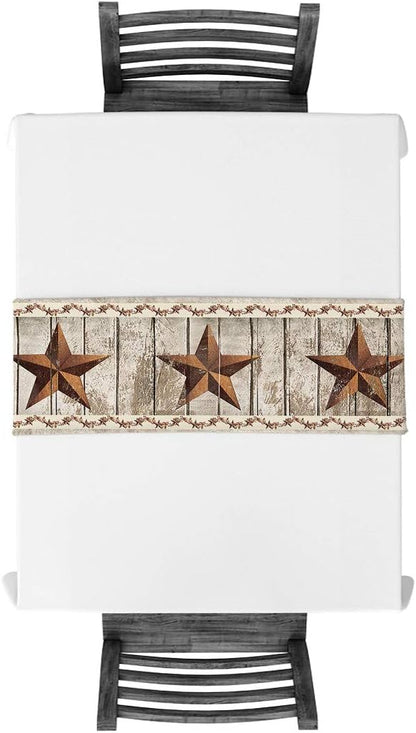 Burlap Table Runner, 70 Inches Long, Western Texas Star Rustic Wood Pattern for Wedding Party Decor