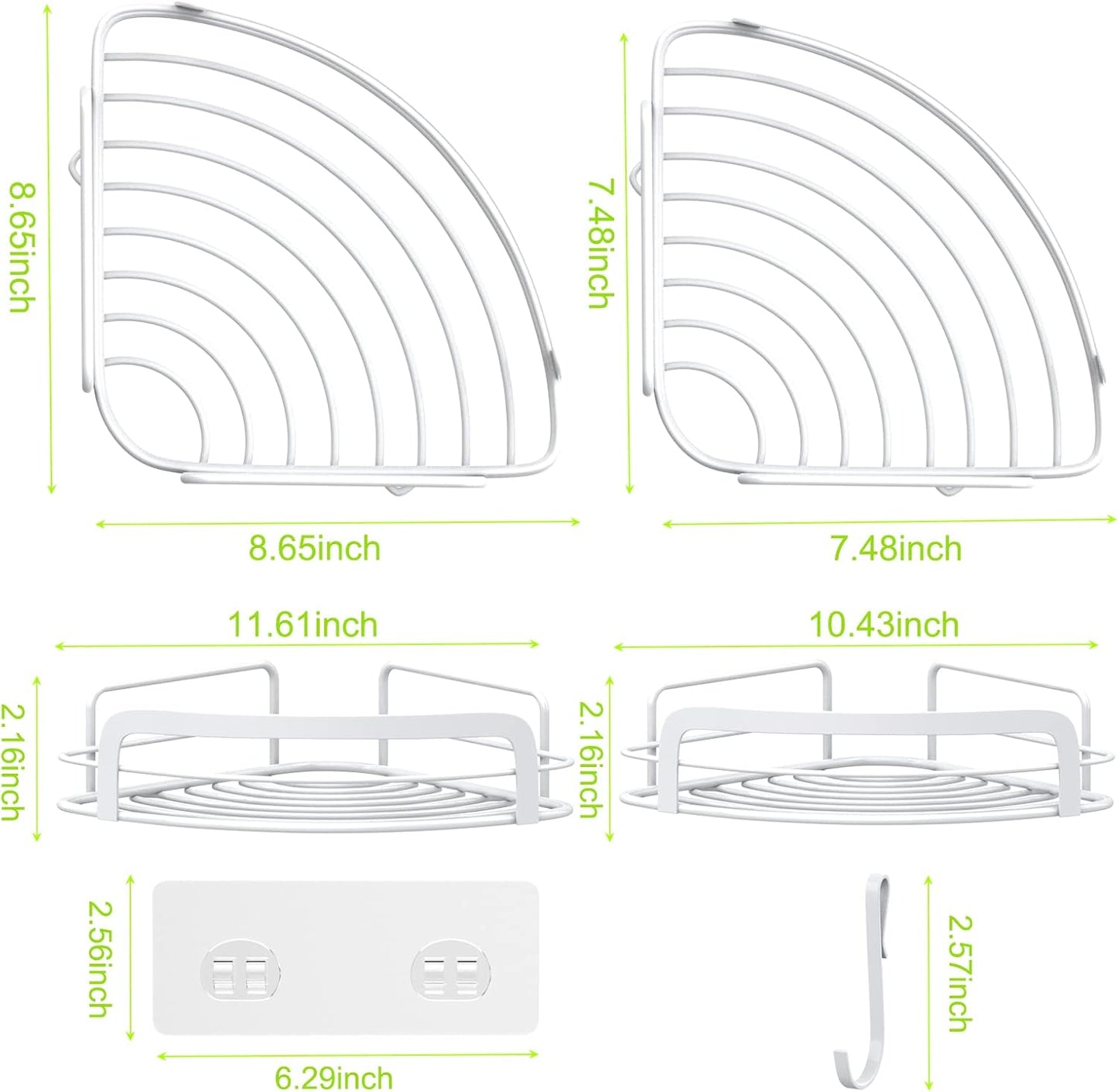 2-Pack 4 SUS304 STEUGO Corner Shower with Hooks Adhesive, Bathroom Shower Rack Rust Resistant Stainless Steel for Dorm