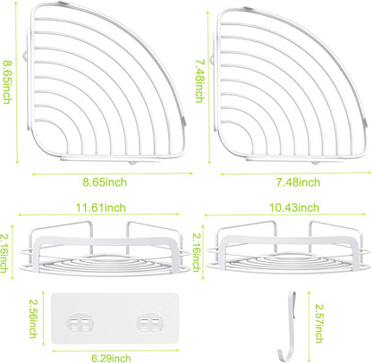 2-Pack 4 SUS304 STEUGO Corner Shower with Hooks Adhesive, Bathroom Shower Rack Rust Resistant Stainless Steel for Dorm