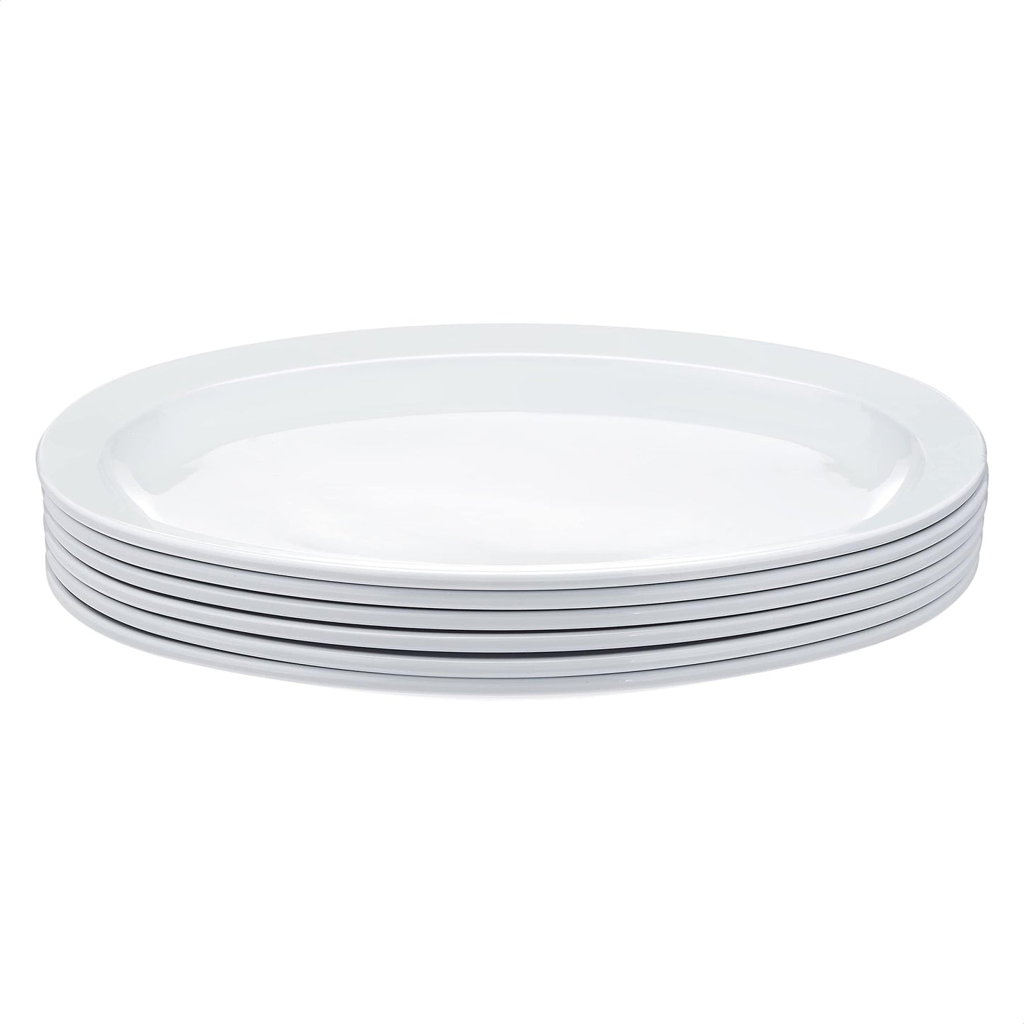 Amazon Basics Melamine Oval Platter Serving Tray, Dishwasher Safe, Narrow Rim, 13 in x 9.75 in, White, 6-Piece Set