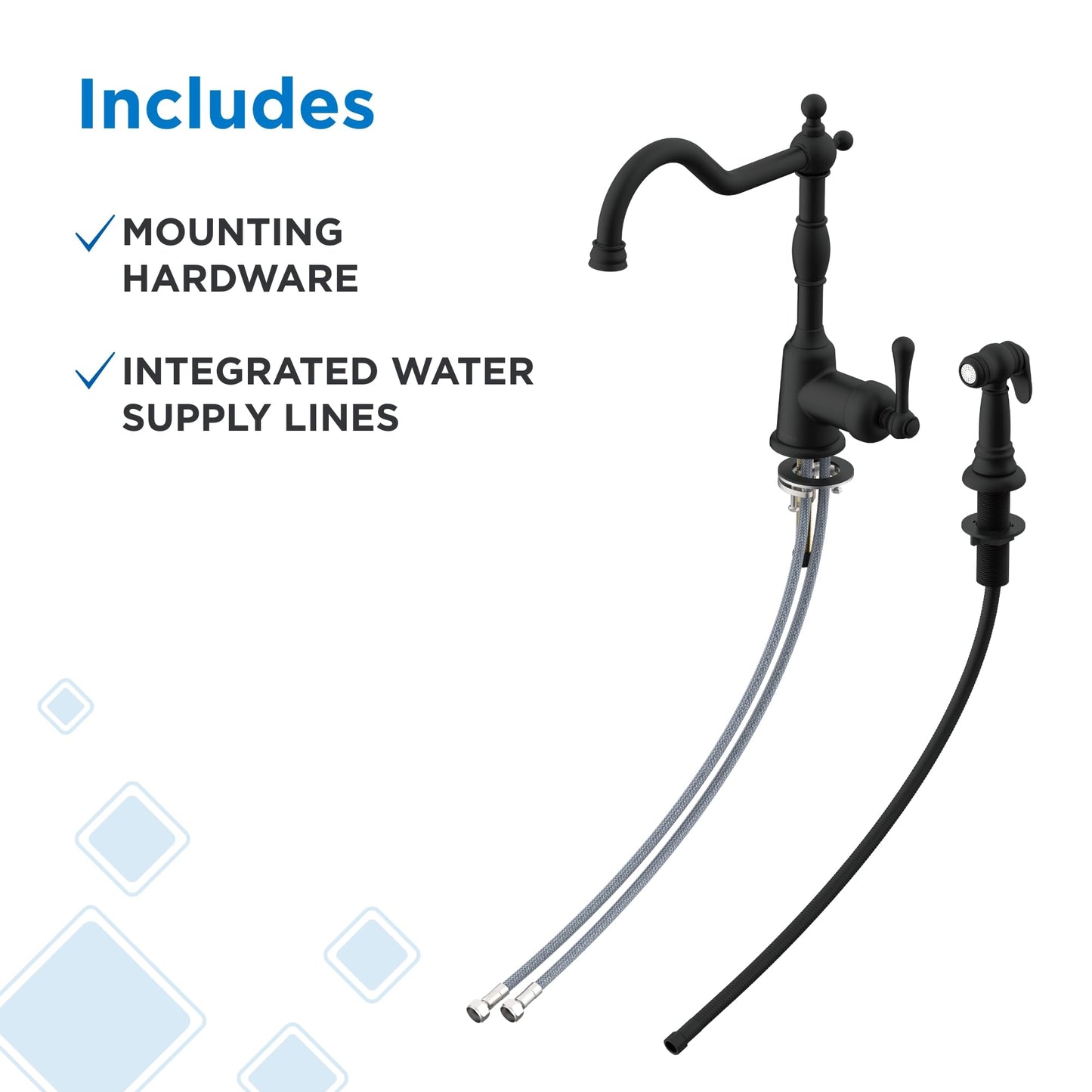 Gerber Opulence Black Kitchen Faucet with Side Spray - Farmhouse Style, Single Handle, Heavy-Duty Brass Construction, 2-Hole Installation in Satin Black, D401157BS