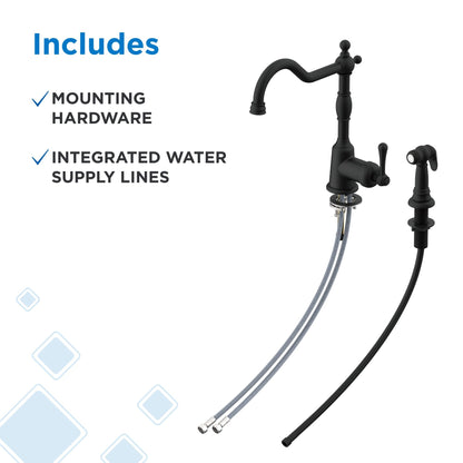 Gerber Opulence Black Kitchen Faucet with Side Spray - Farmhouse Style, Single Handle, Heavy-Duty Brass Construction, 2-Hole Installation in Satin Black, D401157BS