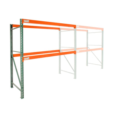 Global Industrial Teardrop Pallet Rack Add-On Unit, 144"W X 48"D X 96"H, 5970 lbs Shelf Capacity, Steel Construction, Orange & Green, For Industrial Storage