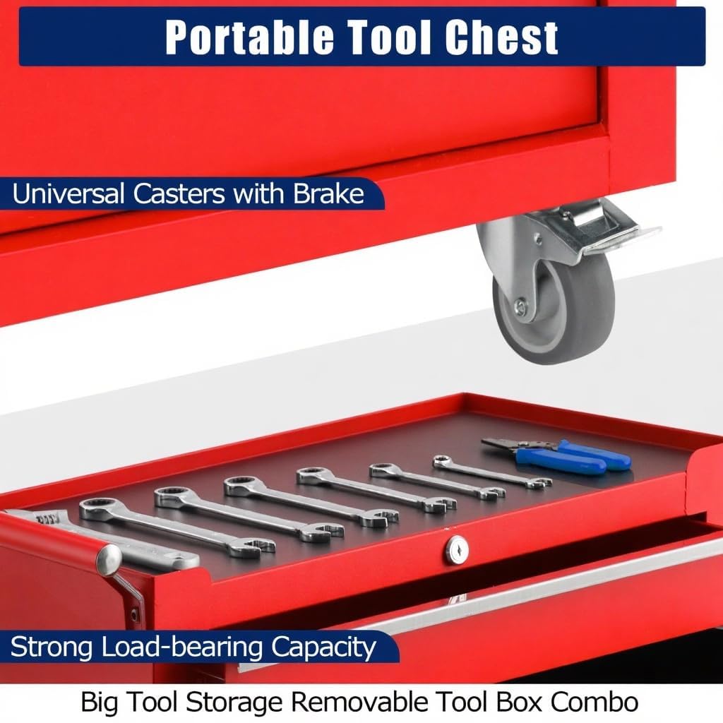 4-Drawer Rolling Tool Chest with Locking System, Portable Tool Storage Cabinet on Wheels, Secure Organizer Tool Box for Garage, Warehouse, Workshop, and Repair Shop, Heavy Duty Mobile Storage Solution