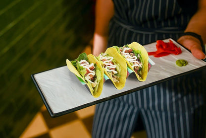ARTTHOME. Taco Holder Set of 4 Titanium Plated – Taco Stand for 3 Tacos, Soft Taco Shell Holder, Vibrant Tray for Tacos, Burritos, Nachos & Fajitas – Sturdy & Stylish Design (AT-2021419-TH-2)