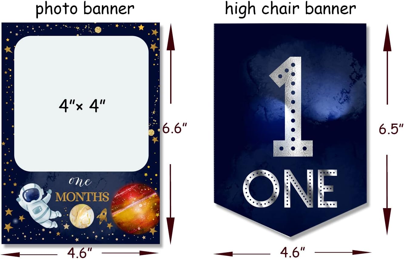 OZCZKZZ Space Photo Banner+Space High Chair Banner,First Birthday Decorations Picture Banner,Astros Birthday Party