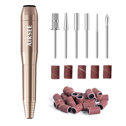 AIRSEE Home Lite USB Mobile Nail Drill Machine for Beginners Portable Nail File Manicure Pedicure Dremel Kit with 6 Bits 26 Sanding Bands for Home Acrylic Gel Nails Polishing DIY,Purple