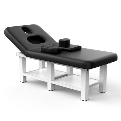 Stationary Massage Table, 75”L 31.5''W Heavy Duty Height Adjustable Esthetician Bed w/Facial Cradle, 800LBS Metal Frame PU Leather Physical Therapy Table Spa Lash Bed Professional Equipment (Black)