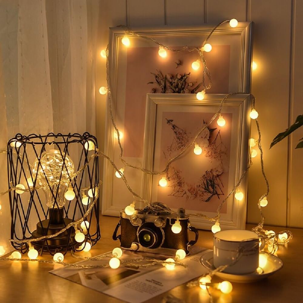 WFGGEH 10ft 20 Globe Plug in String Lights, LED Warm White Globe Fairy Lights for Birthday Christmas Wedding Party Home