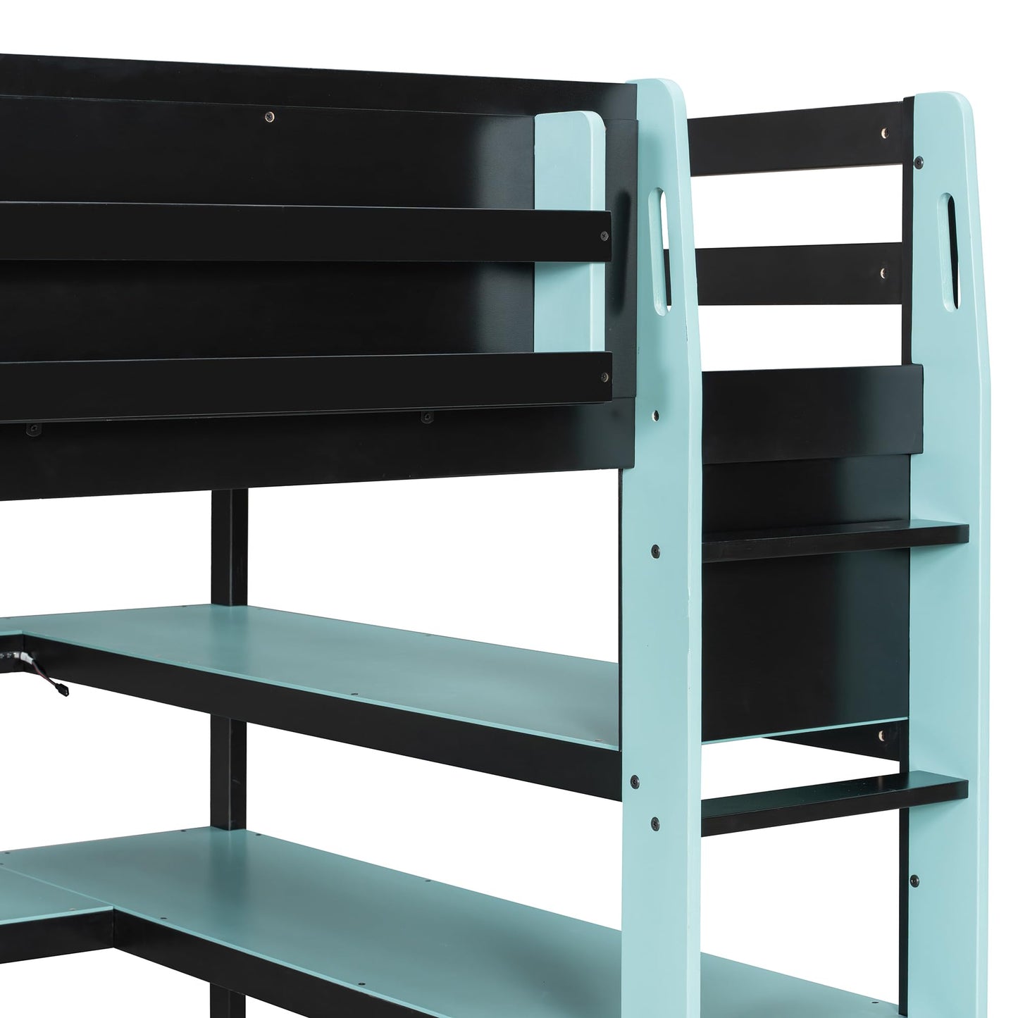 DNYN Gaming Loft Bed with Built-in Desk and Storage Shelves for Teens/Adults Bedroom, Space-Saving Full Size Wooden Bed Frame with LED & Side Race, No Box Spring Needed