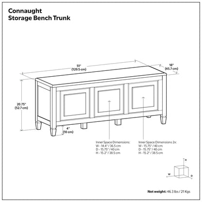 SIMPLIHOME Connaught Entryway Storage Bench - 51 inch Wide Solid Wood Storage Trunk Seat in Dark Kona Brown, Traditional Bench for Entryway or Living Room with Lift-Up Lid and Decorative Moulding