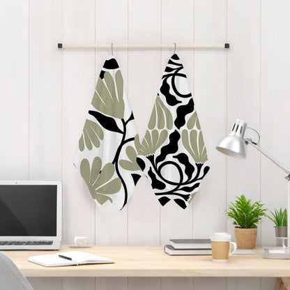 Jztco 2Pcs 24x14 Inch, Abstract Floral Kitchen Towels Boho Style Sage Green Flower Hand Towels for Kitchen Home Decor
