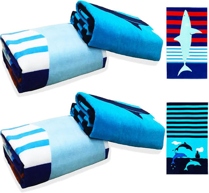4-Pack 100% 34"x63" Swimming YIFONTIN Beach Towels Cotton Extra Large XL Soft Absorbent Velour Throw Blanket Gift