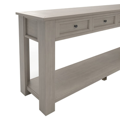 Jintop Solid Wood Console Sofa Table with 4 Drawers and Tabletop,Bottom Shelf for Entryway Hallway or Living Room,Space Saving,Easy to Assemble,Gray Wash,63" L×14" W×30" H
